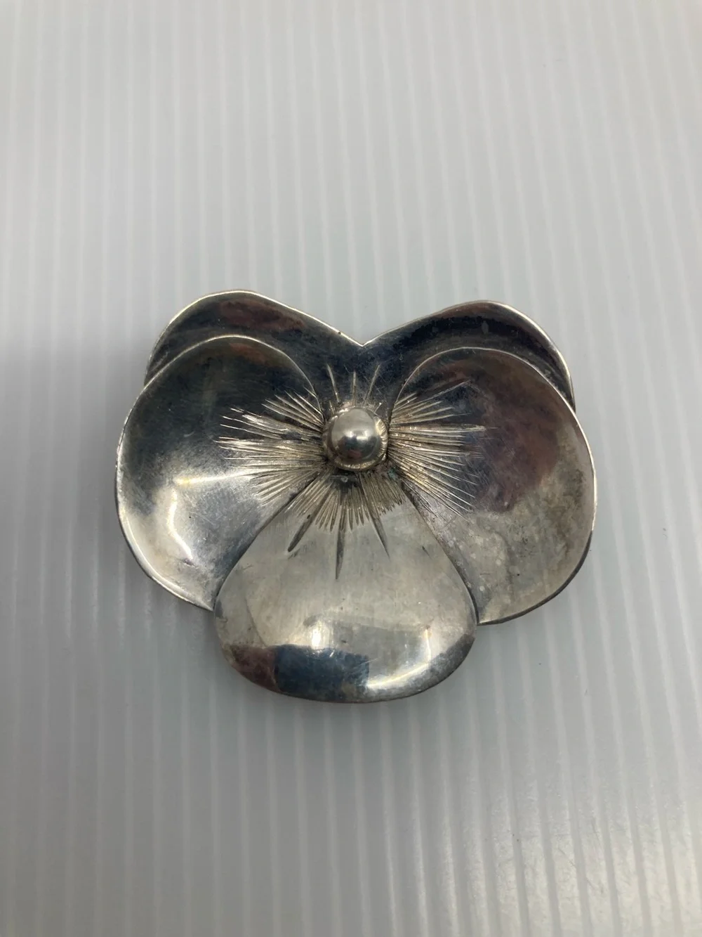 Vintage Mexico Sterling Silver Pansy Brooch & Earring Set MCM Modernist